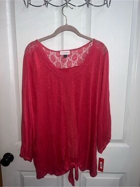 Woolrich Red Lace-Yoke Tie-Front Blouse